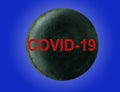 The inscription in red COVID-19 over the planet Uranus on a blue background. The concept of lockdown quarantine self-isolation in