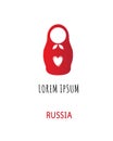 Inscription Russia, lorem ipsum with Russian doll.