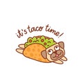 Funny kawaii pug dog in mexican tacos.