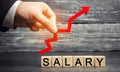 The inscription salary and the red arrow up. increase of salary, wage rates. promotion, career growth. raising the standard of Royalty Free Stock Photo