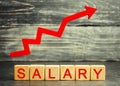 The inscription salary and the red arrow up. increase of salary, wage rates. promotion, career growth. raising the standard of Royalty Free Stock Photo