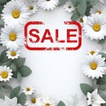 Inscription sale on a summer background with flowers, website background, sale