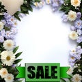 Inscription sale on a summer background with flowers, website background, sale