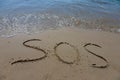 The inscription on the sand at the beach sos Royalty Free Stock Photo