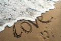 inscription on the sand, love, sea water Royalty Free Stock Photo