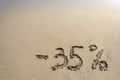 Inscription on the sand minus thirtyfive percent, 35 % Royalty Free Stock Photo