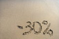 Inscription on the sand minus thirty percent, 30 % Royalty Free Stock Photo