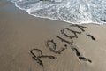 Inscription on the sand, relax ,beach, vacation Royalty Free Stock Photo