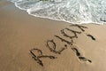Inscription on the sand, relax ,beach, vacation Royalty Free Stock Photo
