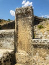 Inscription on Severan Bridge, Cendere Koprusu is a late Roman bridge, close to Nemrut Dagi and Adiyaman, Turkey Royalty Free Stock Photo
