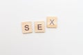 Inscription sex made of letters on wooden blocks. Sex education concept Royalty Free Stock Photo