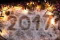 The inscription 2017 in the snow.