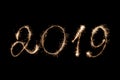 2019 inscription sparklers . Royalty Free Stock Photo