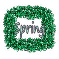 Inscription Spring letters floral. Font flowers. Frame of green leaves. Vector illustration on isolated background Royalty Free Stock Photo