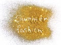 Inscription Summer Fashion on golden glitter sparkle on white background Royalty Free Stock Photo