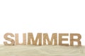 Inscription summer is lined with wooden letters on clear sea sand Royalty Free Stock Photo