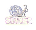 He inscription in the summer with a stylized colored snail and sun. Vector.