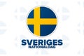 Inscription in Swedish means National Day of Sweden. Holiday concept. Template for background, banner, card, poster with