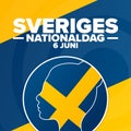 Inscription in Swedish means National Day of Sweden, June 6. Holiday concept. Template for background, banner, card
