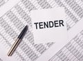 Inscription tender on paper note over business financial papers