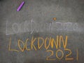 The inscription text on the grey board, erased lockdown 2020 Royalty Free Stock Photo