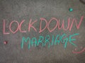 Lockdown marriage. Using color chalk pieces Royalty Free Stock Photo