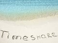 Inscription Timeshare in the sand on a tropical island, Maldives. Royalty Free Stock Photo