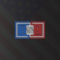 Inscription USA monogram, national American flag colors poster mockup, weaving lines style maze effect, patriotic symbol