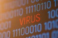 Inscription Virus between binary code on computer screen