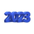 Inscription 2023. Volumetric blue plastic numbers on a white background. 3d render