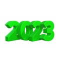 Inscription 2023. Volumetric green numbers on a white background. 3d render