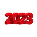 Inscription 2023. Volumetric red plastic numbers on a white background. 3d render