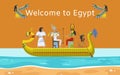 Inscription welcome to Egypt, bright banner, interesting journey, egyptian ancient culture, cartoon style vector Royalty Free Stock Photo