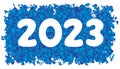 The inscription 2023 in white on a blue background gradients.