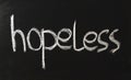 The inscription in white chalk on a black blackboard with the word hand hopeless Royalty Free Stock Photo