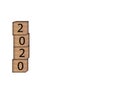 The inscription 2020 on wooden blocks on white background.