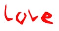 The inscription word `love`. Red decorative letters.