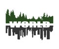 Inscription `world`, silhouettes of the city and forests Royalty Free Stock Photo