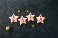 Inscription 2018 year from icing gingerbread cookies with number Royalty Free Stock Photo