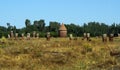 The view of the sarcophagi with various inscriptions covering the whole land under a bright sky