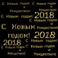 Inscriptions Happy New Year Merry Christmas and Happy New Year in Russian in gold letters on black