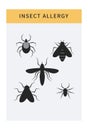 Insect allergy icons set. Cartoon isolated allergen like mite, bugs, bee, hornet and wasp. Banner template with allergy risk