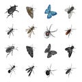 An insect arthropod, an osa, a spider, a cockroach. Insects set collection icons in black,cartoon style vector symbol