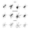 An insect arthropod, an osa, a spider, a cockroach. Insects set collection icons in black,monochrome,outline style