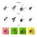 An insect arthropod, an osa, a spider, a cockroach. Insects set collection icons in cartoon,black,flat style vector