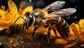 Insect bee, nature animal, macro beauty in nature flying generated by AI