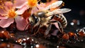 Insect bee, nature animal, macro honey pollination Honey bee pollen flower generated by AI Royalty Free Stock Photo