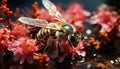 Insect bee pollination flower honey pollen honey bee summer plant generated by AI