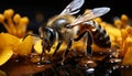 Insect bee pollination, honey bee working on a single flower generated by AI