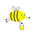 Insect bees collect honey. Funny, cute bee, bucket of honey.